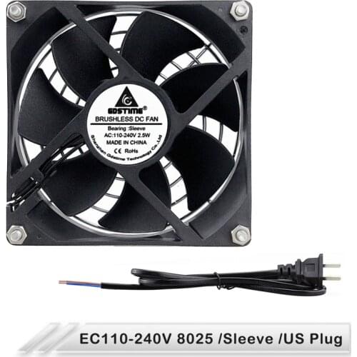 10PCS Lot Gdstime EC 8025 Motor Cooling Fan AC 240V 220V 120V 110V 80mm 80x80x25mm Brushless Cooler Fan with US Plug