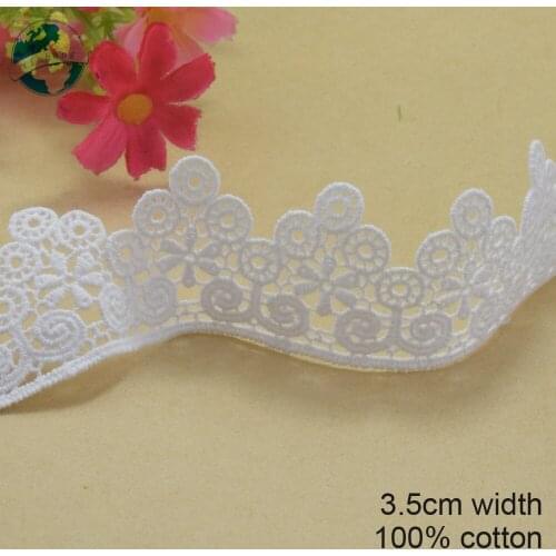 10yards 3.5cm white 100%cotton embroidery lace french lace ribbon fabric guipure diy trims warp knitting sewing Accessories#3267