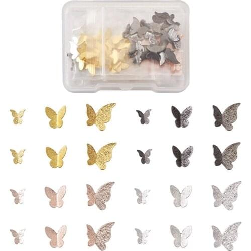120pcs/box Textured Alloy Cabochons Butterfly UV Epoxy Resin Jewelry Making Nail Art Decoration Accessories