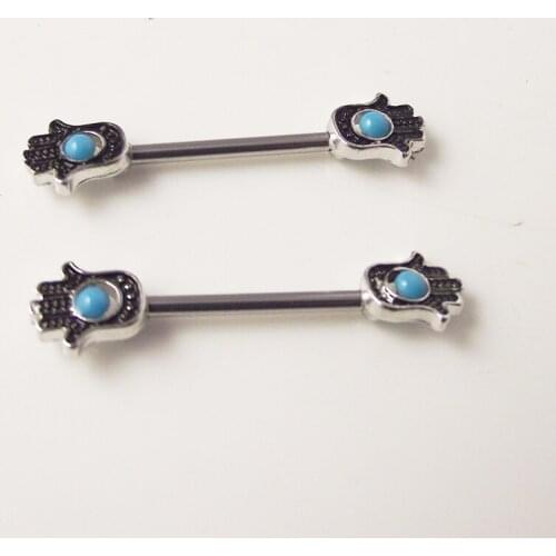 2 piece 14G Punk Nipple Ring Shield Rings Body Piercing Jewelry Lucky Lady Fatima Hand Hamsa Nipple Bar
