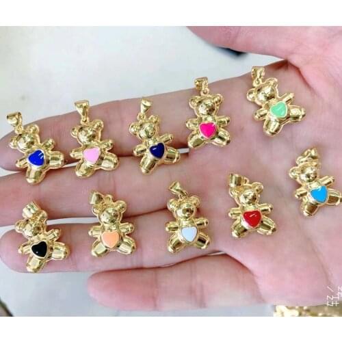 20Pcs Hot Sale Multicolor Cute Gold Plated Enamel Heart Animal Charm Pendants Summer Jewelry