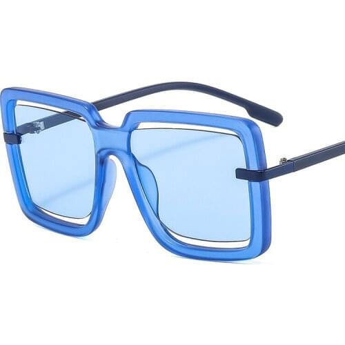 2021 Fashion Oversized Square Sunglasses Women Retro Hollow Ocean Lens Eyewear Shades UV400 Men Orange Pink Green Sun Glasses