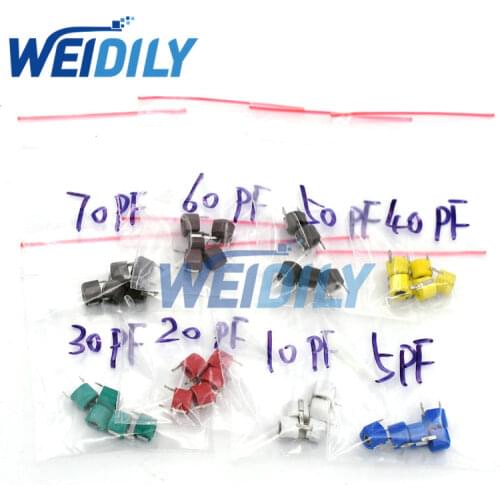 40PCS/LOT Trimmer Adjustable Capacitor Assortment Kit JML06 5pf 10pf 20pf 30pf 40pf 50pf 60pf 70pf 8value*5pcs Capacitance Set