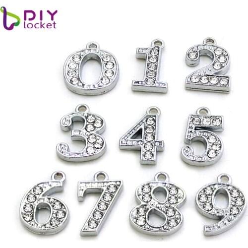 8MM Full Rhinestone Hang Slide Number Can Choose Each Number" (20 pieces/lot) Fit Key Chain LSSL043*20