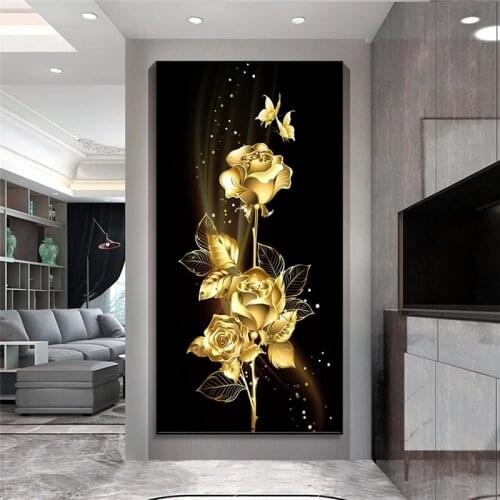 Abstract golden leaves and flowers tree oil painting canvas poster and prints wall art picture living room Cuadros decoration