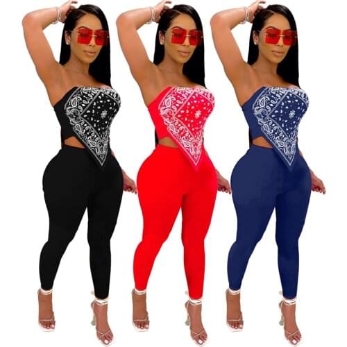 Zoctuo Bandana Scarf Print Two Piece Set Strapless WomenS Set Crop Top And Pencil Pants Set Suit Women Outfits Club Tracksuit