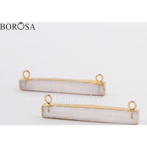 BOROSA 10PCS Rectangle Shape Transparent Selenite Stone Connector for Necklace Wholesale Jewelry G1765
