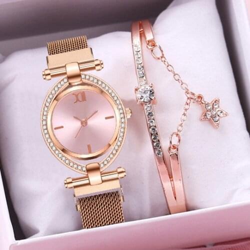 Hot Sale Women Magnet Buckle Diamond Watches Ladies Luxury Simple Wristwatches Female Clock Bracelet Set Zegarek Damski