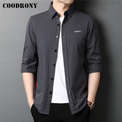 COODRONY Brand Spring Summer High Quality Streetwear Fashion Style 100% Pure Cotton Half Sleeve Shirt Men Clothing Pocket C6059S