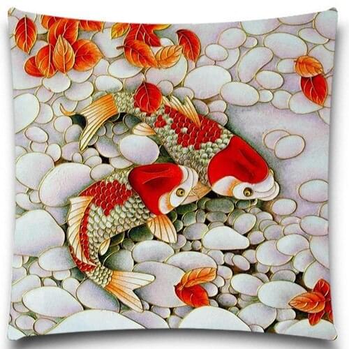 Animal Koi painting 9 Types Home Decorative polyester Cotton Blended Crown Throw Pillow Case for sofa car bedroom