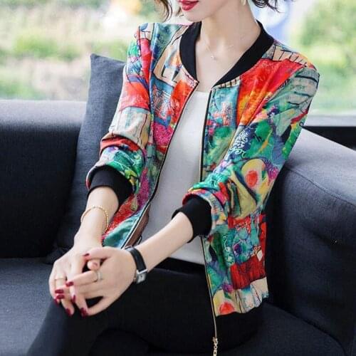 European Station Print Jacket Ladies Short Cardigan Spring and Autumn Korean Loose Large Size Baseball Uniform