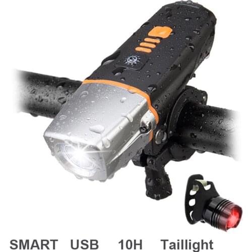NEW USB Bike Light headlight Bicycle Front Lamp Built in Battery USB Smart Light sensor mode