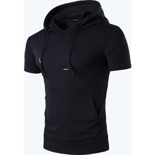 2021 Summer Men T-shirt Casual Solid Loose Drawstring Hooded Tops Tees Shirts Male New Sportswear Short Sleeve Male Clothing