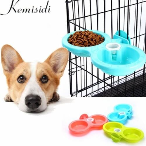 KEMISIDI Dual Use Dogs Double Bowl Automatic Water Drinking Feeder For Puppy Dog Cat Pet Cage Hanging Bowl S/L 3 Colors