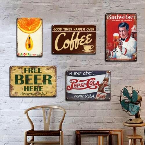 Coffee Cocktail Art Poster Vintage Metal Sign Gift Shabby Chic Beer Tin Plate Signs Irish Pub Cafeteria Kitchen Home Decor