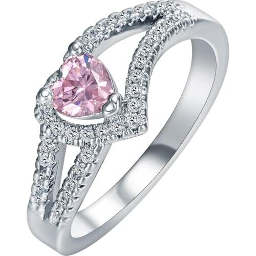 Pink Stone Rings heart shape love girlfriend gift jewelry Distribution Cubic Zircon women Party Ring