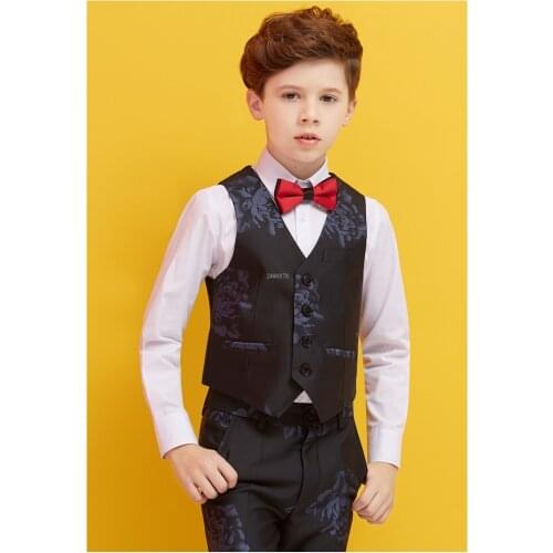 Kids Shirt+Vest+Pants+Tie 4Pcs Clothing Set Boys Wedding SuiGentleman Childrens Day Graduation Chorus Performance Costume