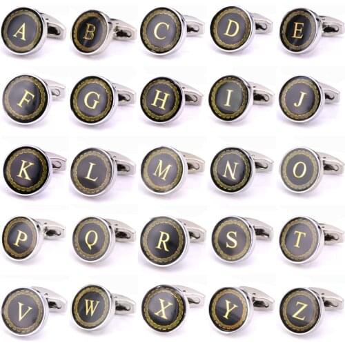 High quality fashion design mens French shirt Cufflinks round gold pattern 26 capital letters Cufflinks
