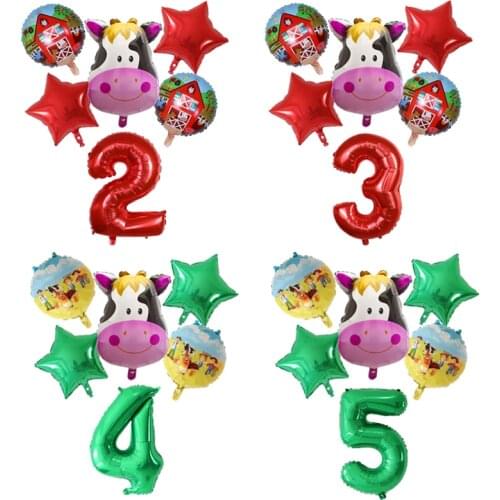 6pcs farm animal balloons 30inch red number cow foil balloons set for farm animal theme party kids birthday party supplies