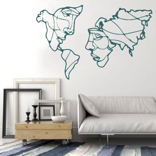 World map wall stickers abstract faces travel map office bedroom living room modern home decoration gift door glass vinyl decals