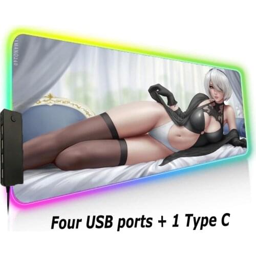 NieR:Automata 2B Sexy RGB Gaming Accessories with 4-port USB Hub LED Soft Expansion Mousepad Xxl Desktop Laptop Gaming Mouse Pad