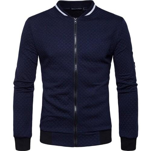 2020 New mens Solid color baseball jacket Casual fashion Standing collar zipper jacket autumn Diamond lattice coat Sportswear