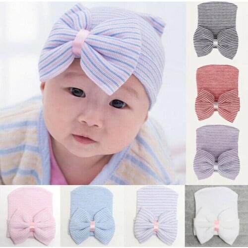 Newest Kid Newborn Baby Infant Girl Boy Toddler Comfy Bowknot Striped Cap Kids Winter Warm Cotton Beanie Hat Sweet