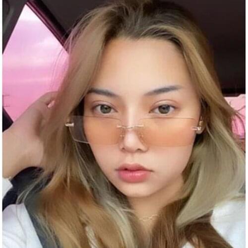 Vintage Rimless Sunglasses For Women Hip Hop Shades Polygon Metal Sun Glasses Mirror Oculos Fashion Gafas Travel Glasses MWJ6010