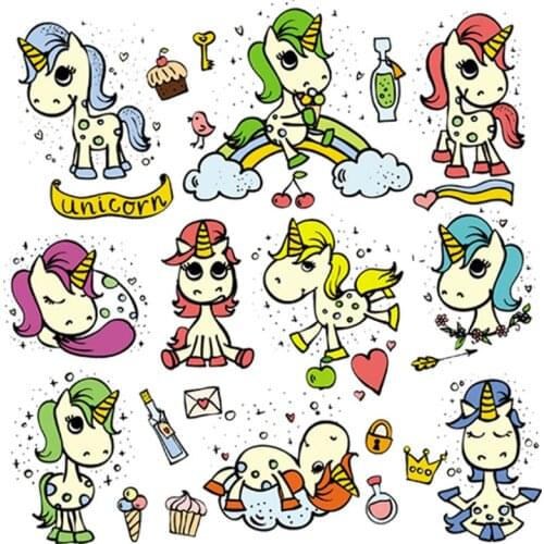 Transfer Set Unicorn Decor Patch Children Gift Washable Clothing Stickers Diy T-Shirt Eco-Friendly Stripe Stickers On Clothes