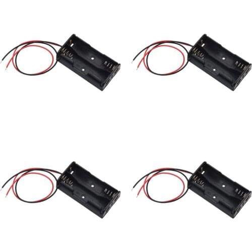 Plastic 2 x 1.5V AA Batteries Holder Case Box with Wire Leads 2 Slots Way DIY Battery Storage Box Black Case