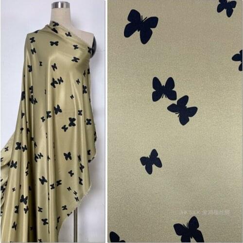 1 Meter Butterfly Natural Silk Fabric Shirt Cheongsam Dress Printing Wide Stretch Twill Satin