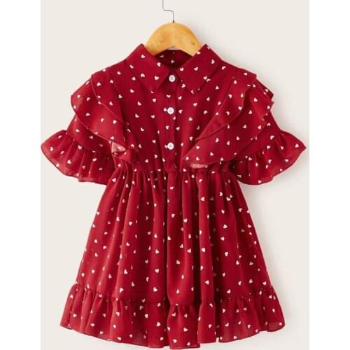 Girls Casual Dresses 2021 New Summer Baby Costumes Kids Heart Print Chiffon Princess Vestidos Ruffles Children Clothing for 2-6Y