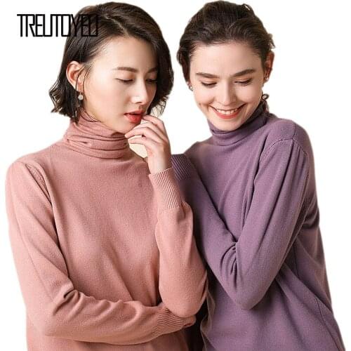 Treutoyeu Turtleneck Pullover Sweaters Solid Long Sleeve Jersey Tops Korean Slim-fit Knitted Sweater Women 2020 Autumn Winter