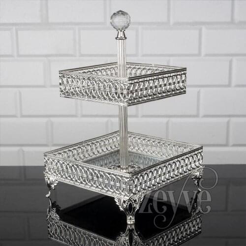 Serving Tray Luxury 2 levels 2 Floor Service Plate Golden Silver Square Turkish Arabic Oriental Eastern