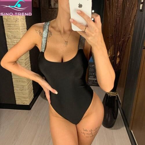 4 Colors 2021 Sexy Shiny Glitter Strap Full Back Women Swimwear One Piece Plain Swimsuit Female Monokini Bathing Suit Swim Beach