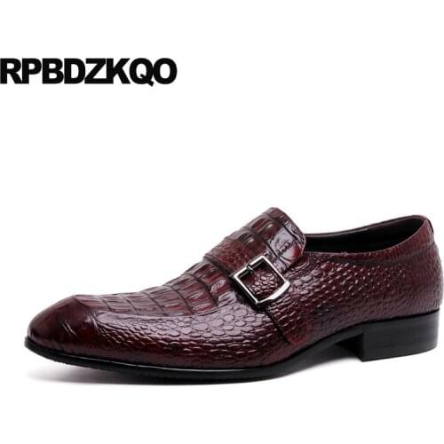Formal Snake Alligator Burgundy Crocodile Italian Italy Skin Python Leather Men Dress Shoes With Buckled Monk Strap Snakeskin
