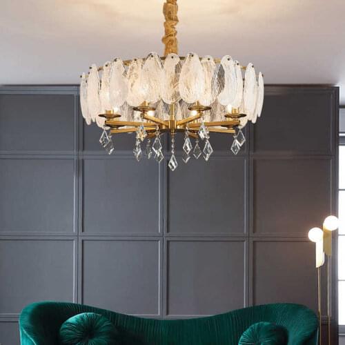 ZuuuVny Led Postmodern Glass Round Golden Chandelier Hanging Light Fixture Suspension Lamp Lustre Romantic For Dinning Room