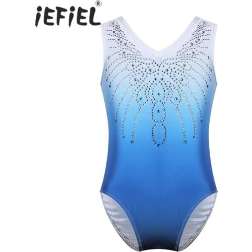 Kids Girls Ballerina Dance Wear Ballet Dress Dance Leotard Shiny Rhinestone Rhythmic Gymnastics Bodysuit Children Swimming