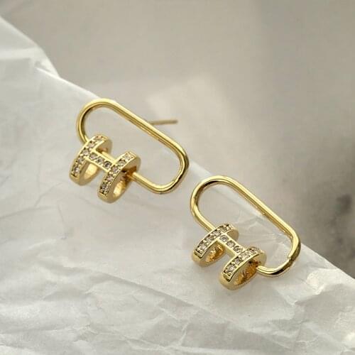 TARCLIY Geometric Metal Oval Hollow Out Double-Layer Circle Zircon Earring Simple Woemn Ear Studs Fashion Trends Jewelry 202107