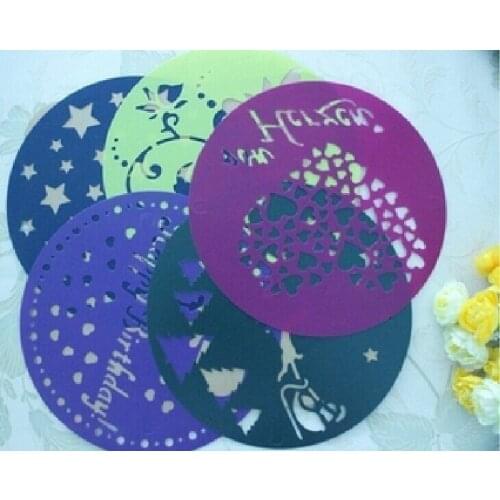 5pcs Happy Birthday/Flower/Star/Heart/Santa Claus Cake Stencils Spray Mold Bakeware Pastry Cake Decoration Kitchen Tools 03108