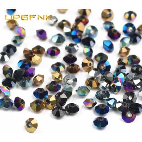 UPGFNK 4*6MM Austrian Bicone crystal beads 100pcs spaceship shape plated Loose beads for jewelry making bracelet DIY Wholesale