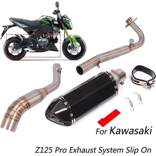 Exhaust System for Kawasaki Z125 Pro Motorcycle Header Mid Link Pipe Slip On 51mm Rear Muffler Removable Db Killer Escape 370 mm