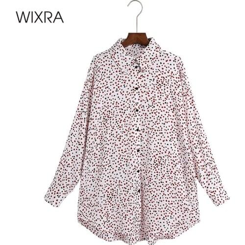 Wixra Women Heart Print Shirts New Fashion Long Sleeve High Street Sweet Chic Blouse Autumn Spring Tops