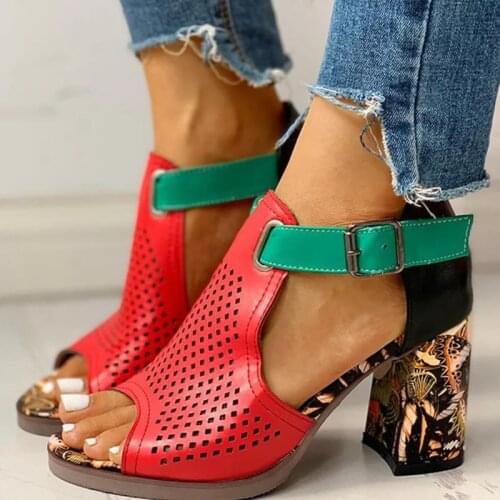 Summer Sandals Women Shoes Fashion Thick High Heel Peep Toe Shoes Casual Cover Buckle Sandals 2021 New Ladies Shoes Plus Size 43