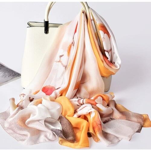 Women Pure Silk Scarves 190*110cm Large Foulard Long Scarf Womens Wraps Shawls Real Silk Neckerchief Neck Scarf Elegant Scarf