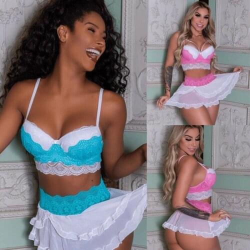 Women Sexy Lingerie Nightwear Mini Dress Erotic Lace Bra Set Hot Babydoll G-string Underwear Sex Clothes Exotic Sets Costumes