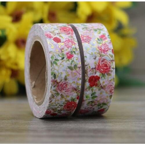1X Red Flower Foil Washi Tape Japanese Paper 10m Kawaii Scrapbooking Tools Masking Tape Photo Album Decorative Stationery Tapes