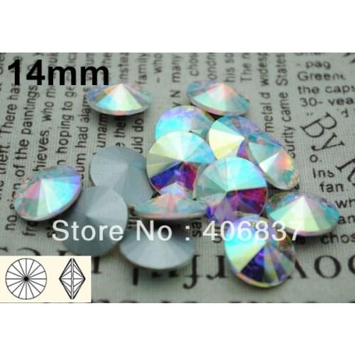100pcs/Lot, 14mm Crystal AB / Clear AB Crystal Rivoli, Free Shipping! Chinese Top Quality Crystal Rivoli