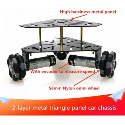 2-layer Metal Triangle Panel Robot Platform 58mm Nylon Omni Wheel 3WD Smart Car Chassis Kit 3pcs Motors DIY Heavy Load Chassis