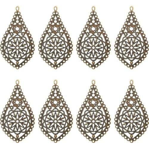 20Pcs Vintage Filigree Large Pendants Teardrop Charm Connectors for Earring Necklace DIY Jewelry Making Accessories 66x35x1mm